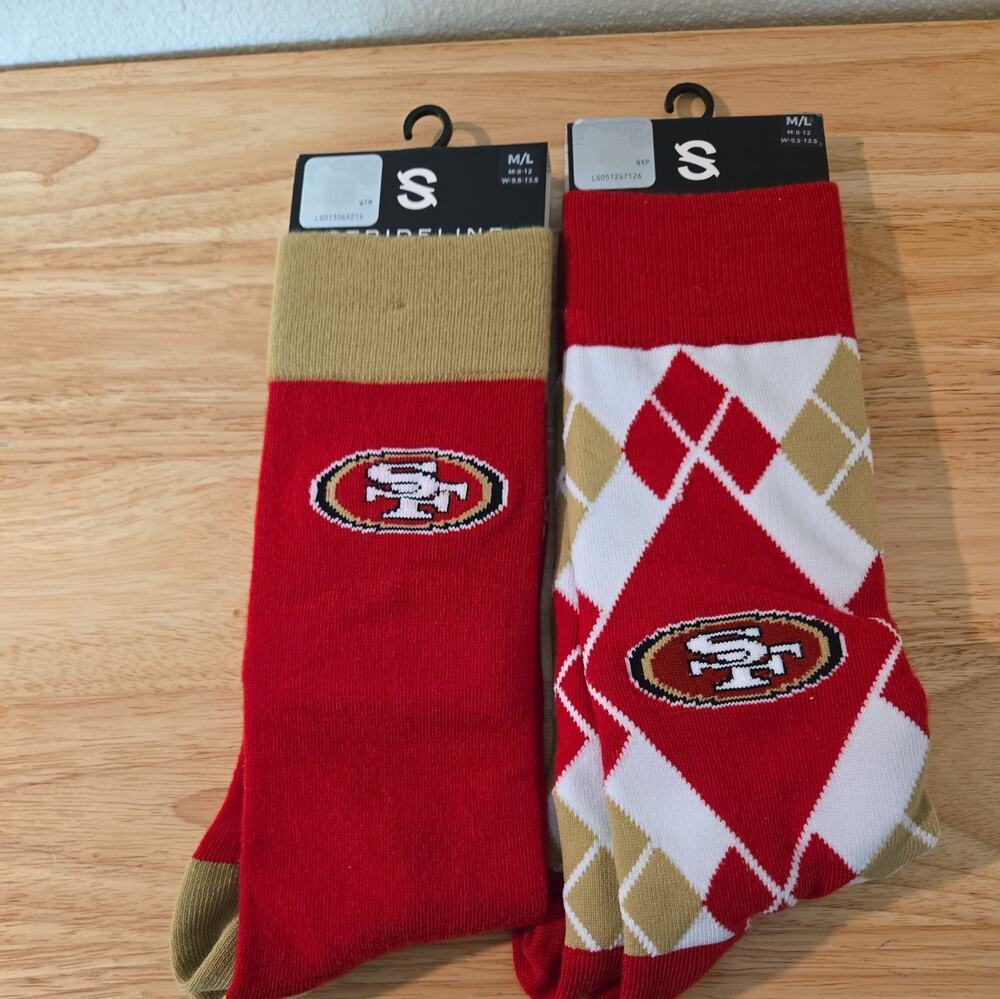San Francisco 49ers Socks Pack of 2 Premium Knit Crew Nfl Logo Gold Red